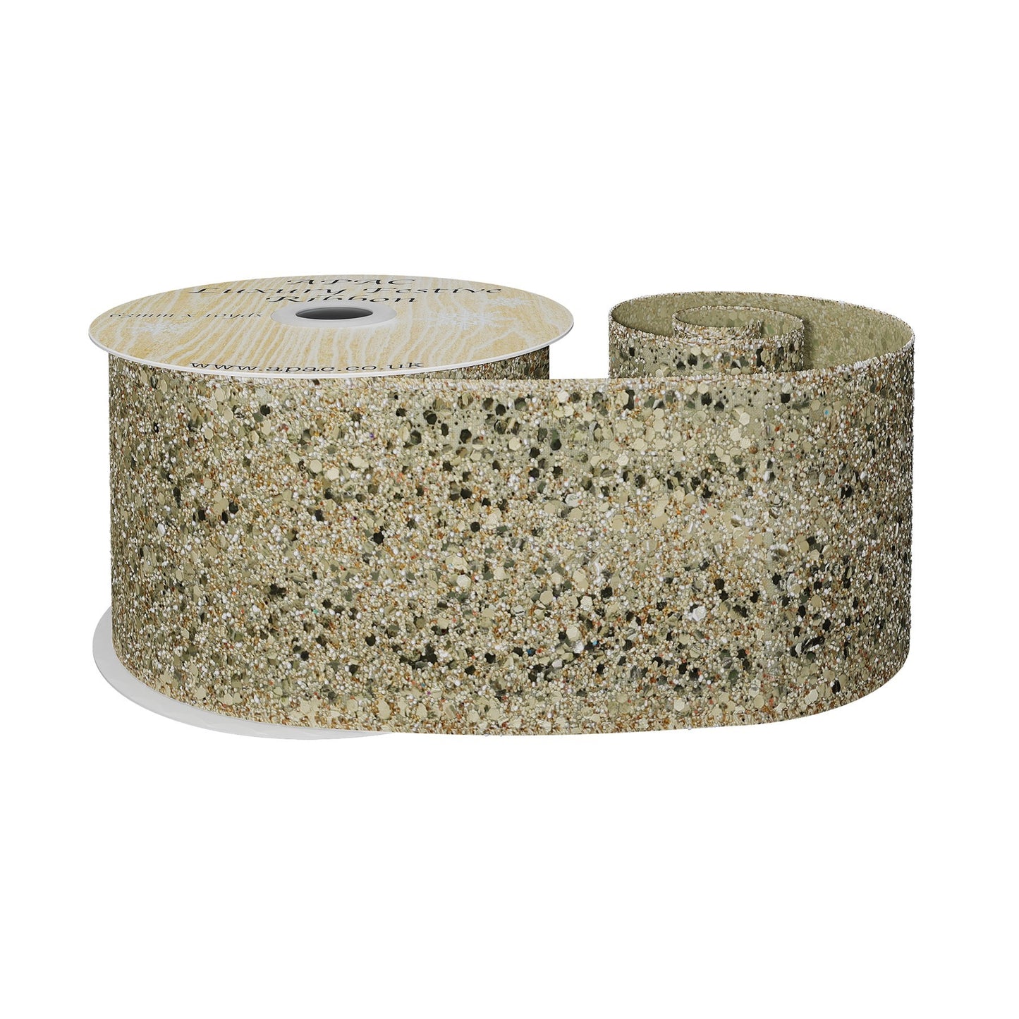 Champagne Glitter Wired Ribbon (63mm x 10y)