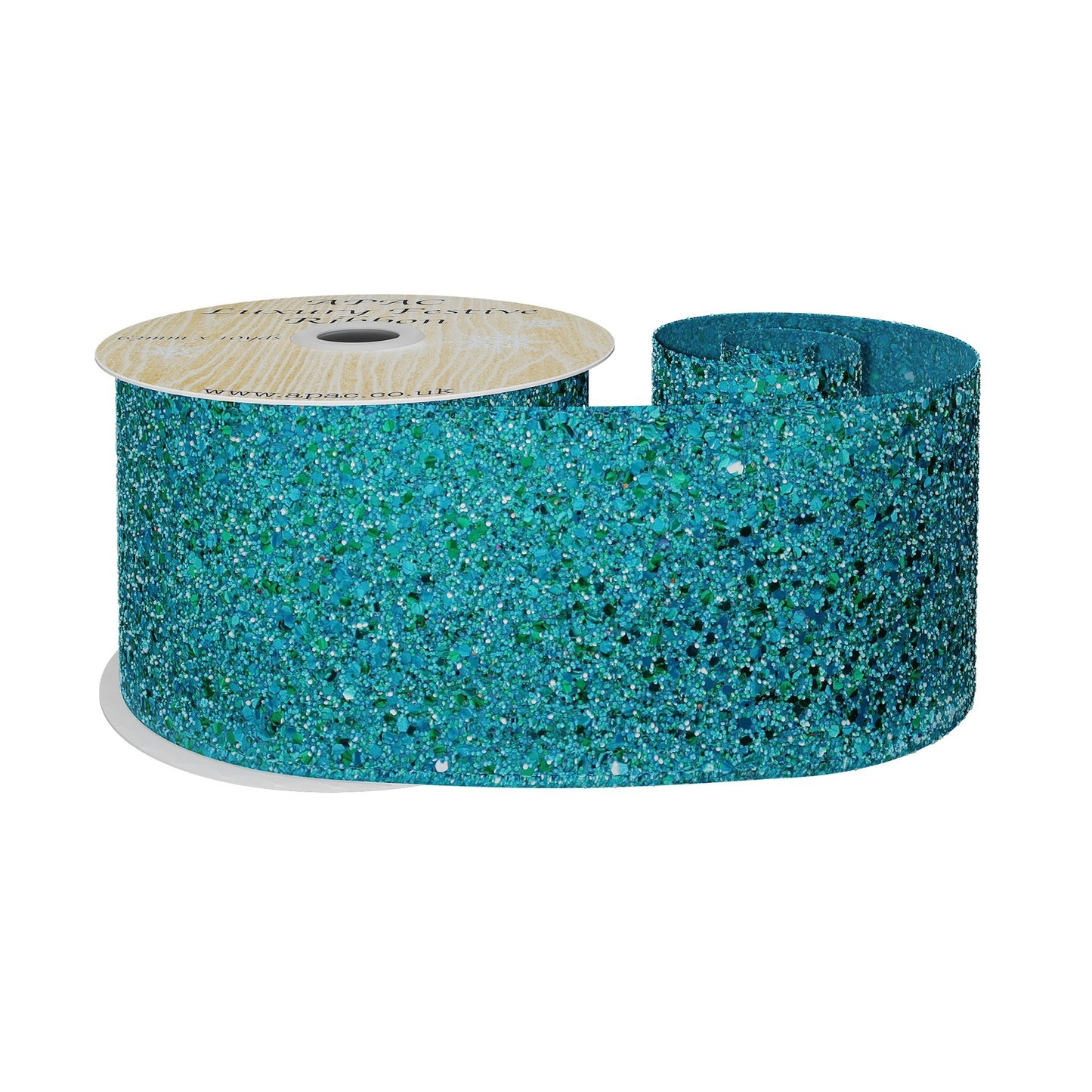 Peacock Blue Glitter Wired Ribbon (63mm x 10 yards)