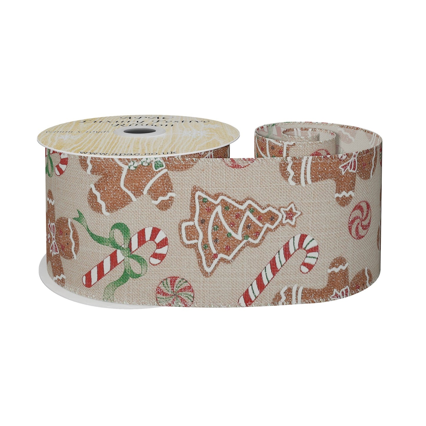 Natural with Trees   Candy Canes Ribbon (63mm x 10yds)