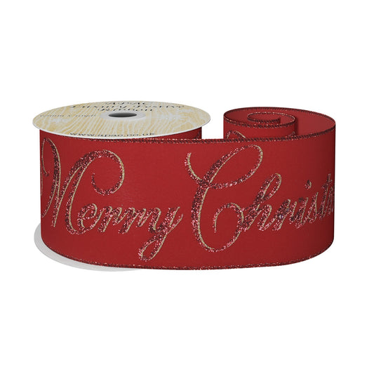 Red   gold Glitter Merry Christmas ribbon