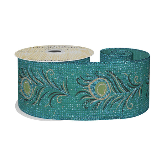 Turquoise peacock ribbon (63mm x 10yd)