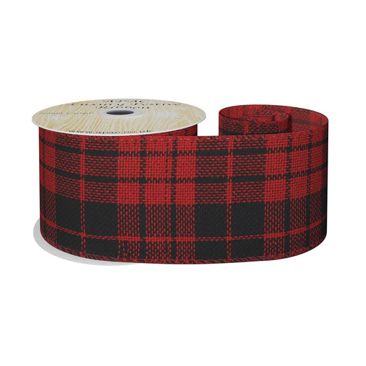 Red   Black Wire-Edged Tartan Ribbon (63mm x 10yds)