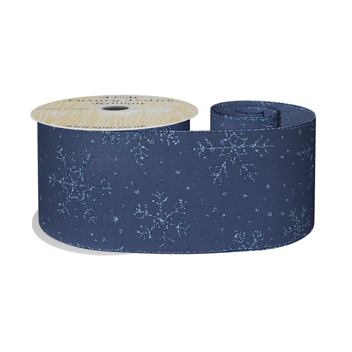 Navy Glitter Snowflake Ribbon (63mm x 10yds)