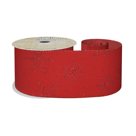 Red Glitter Snowflake Ribbon (63mm x 10yds)