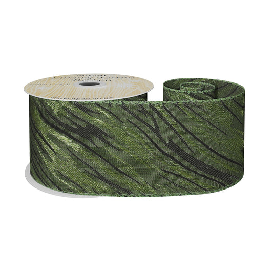 Green and Black Shimmer Zebra Print Ribbon (63mm x 9m)