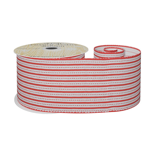 Red and White Striped Fabric Ribbon (63mm x 9m)