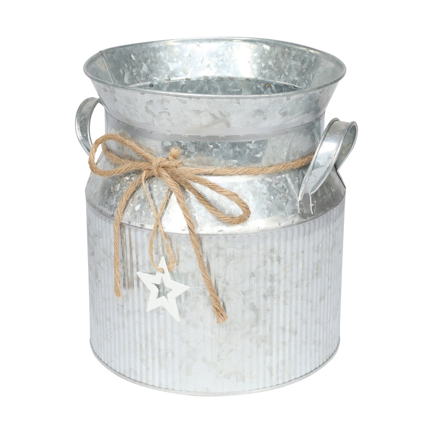 Zinc Milk Churn with Vertical Ribs & Jute Bow