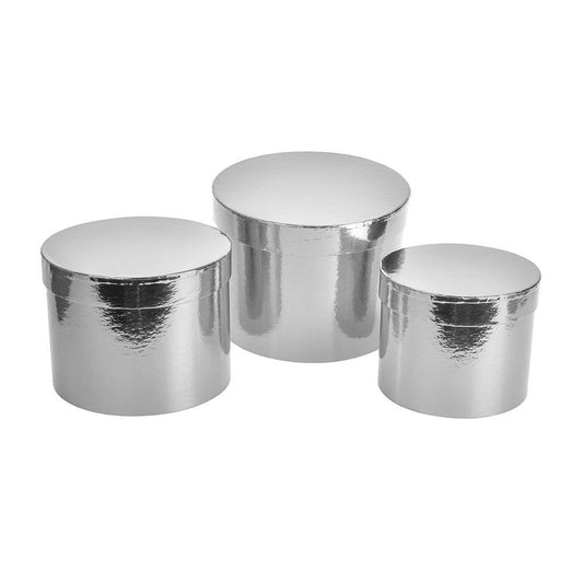 Metallic Silver Hat Box (set of 3)