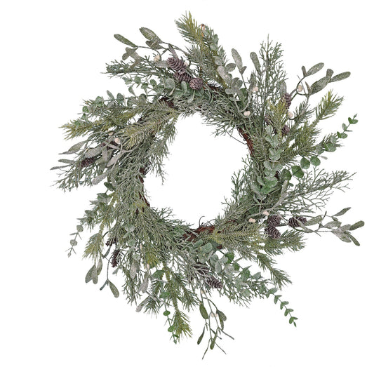 Frosted Pine and Mistletoe Wreath