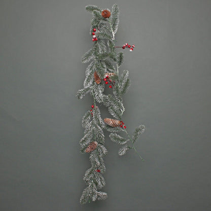 Snowy Pine Garland with Red Berries (180cm)