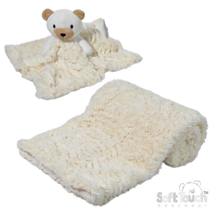 Soft Touch Cream Bear Comforter & Wrap Set