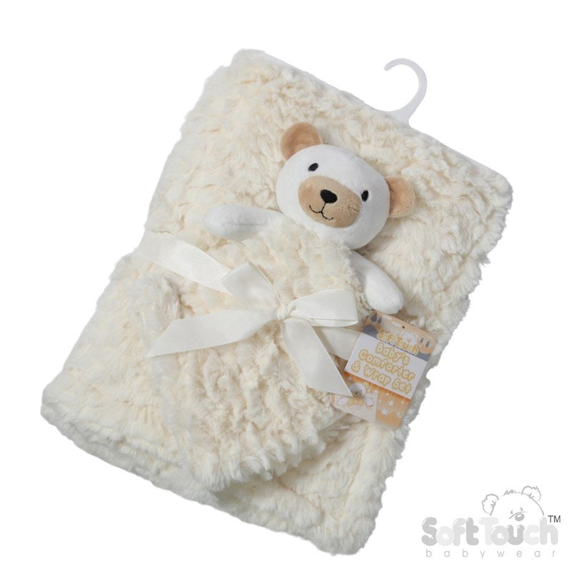 Soft Touch Cream Bear Comforter & Wrap Set