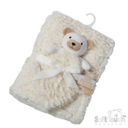 Soft Touch Cream Bear Comforter & Wrap Set