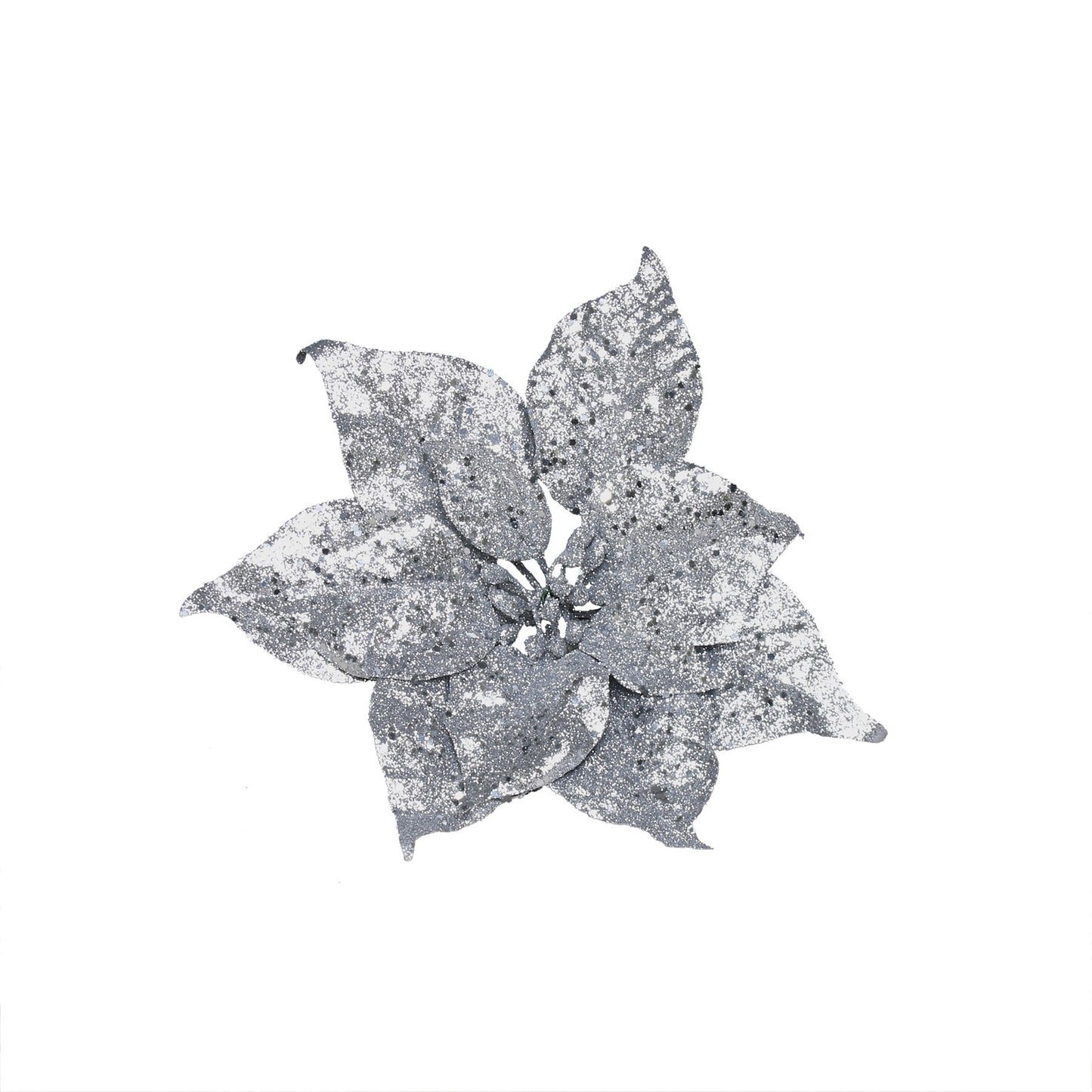 Silver Glitter Poinsettia Pick