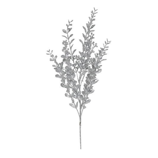 Silver Glitter Boxwood Spray