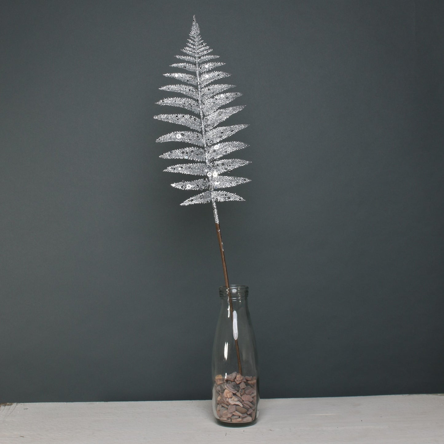 Silver Glitter Fern Leaf