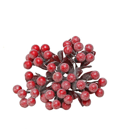 Frosted Red Berry Bunch with Leaves