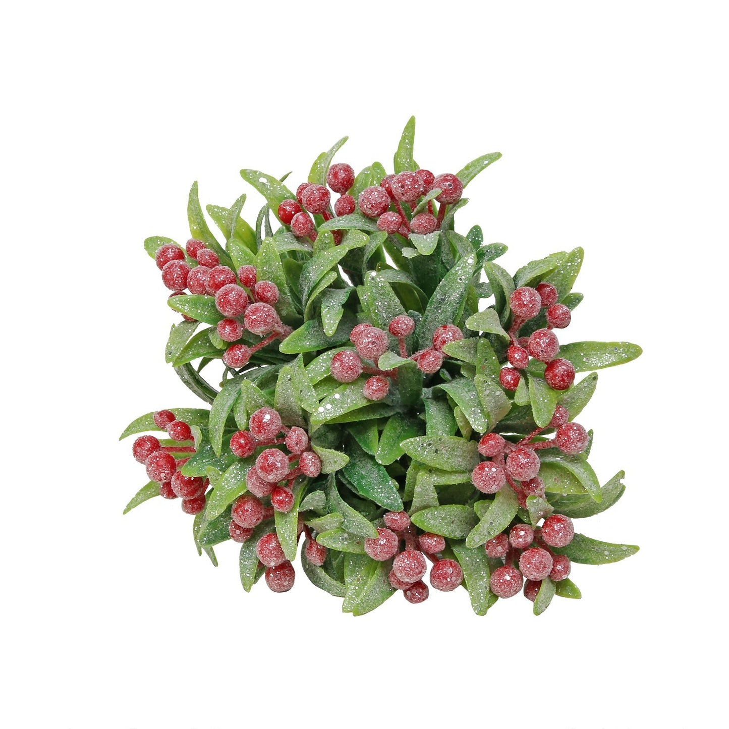 Frosted Red Berry Bunch with Green Leaves