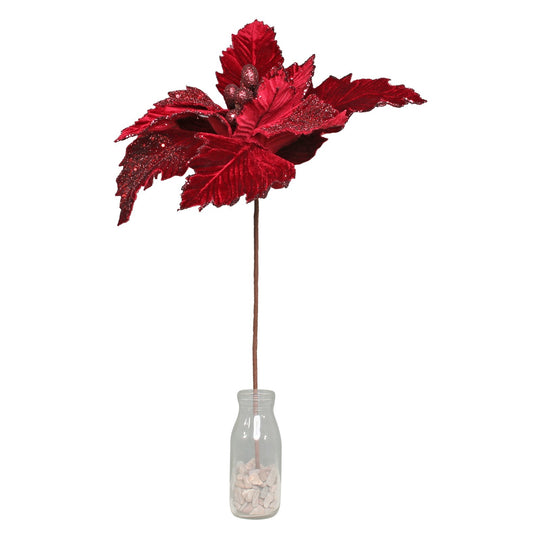 Large Velvet Burgundy Poinsettia Pick