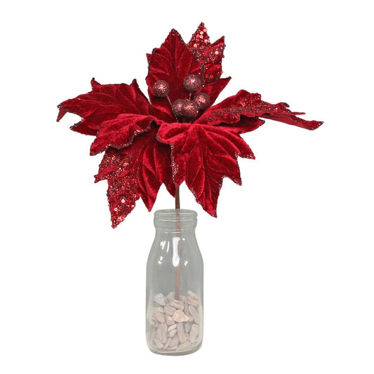 Medium Velvet Burgundy Poinsettia Pick