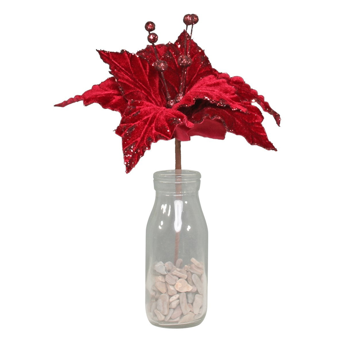 Small Velvet Burgundy Poinsettia Pick