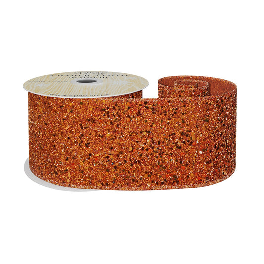 Wired Edge Orange Glitter Ribbon (63mm x 10 Yards)