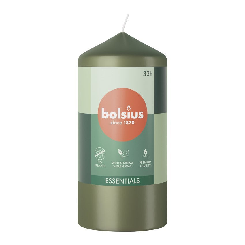 Bolsius Olive Green Essential Pillar Candle (120mm x 58mm)