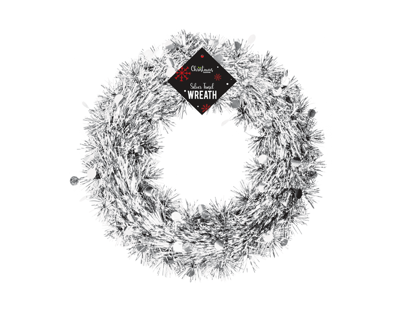 Silver Tinsel Christmas Wreath (28cm)