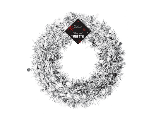 Silver Tinsel Christmas Wreath (28cm)