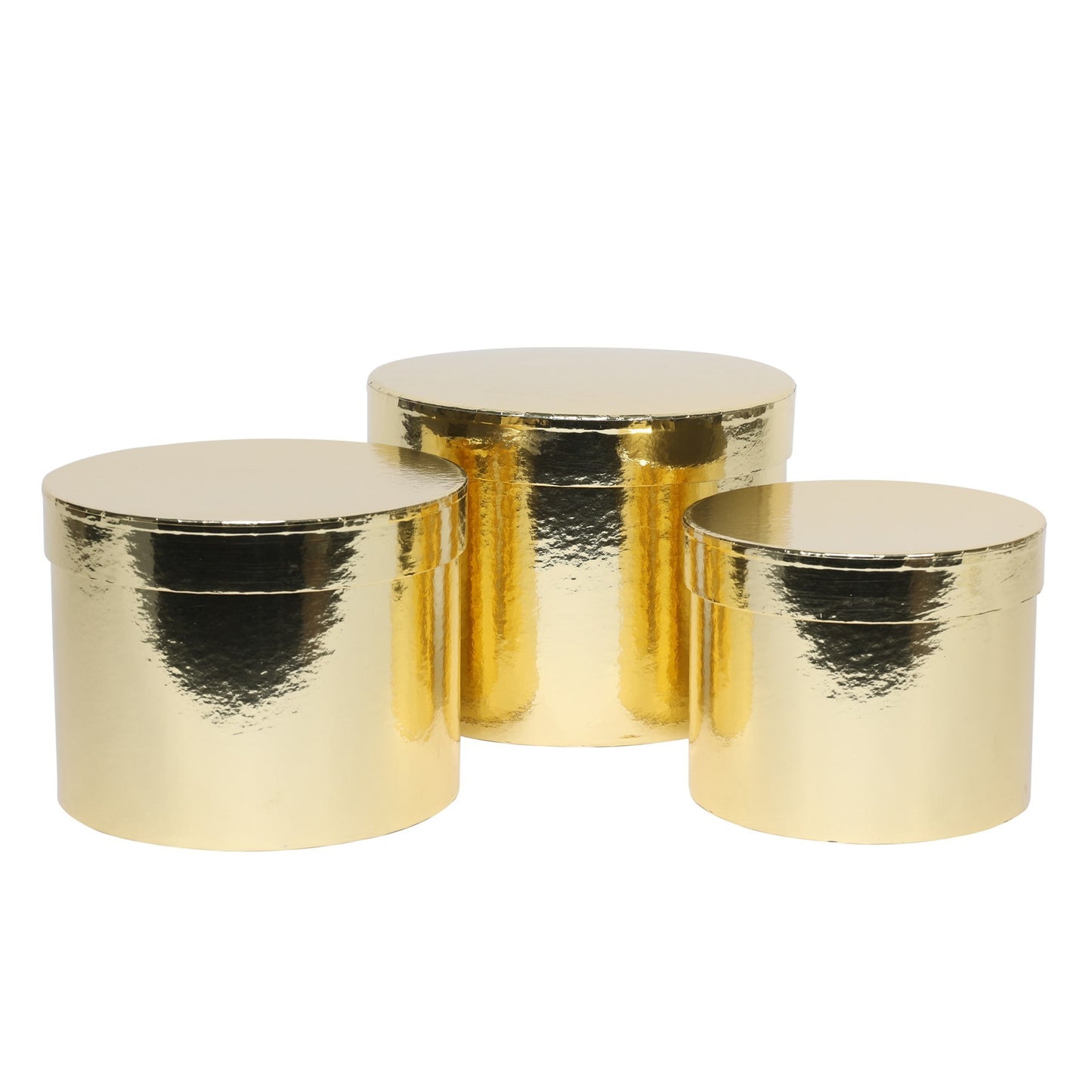 Metallic Gold Hat Box (Set of 3) (Largest - D19 x H14.4cm)