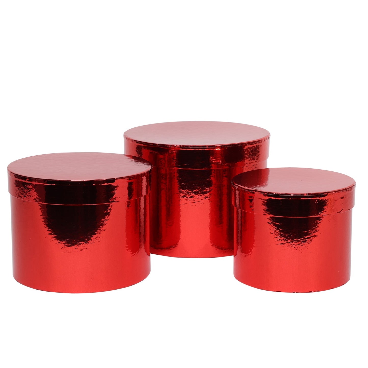 Metallic Red Hat Box (Set of 3) (Largest - D19 x H14.4cm)