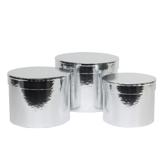 Metallic Silver Hat Box (Set of 3) (Largest - D19 x H14.4cm)