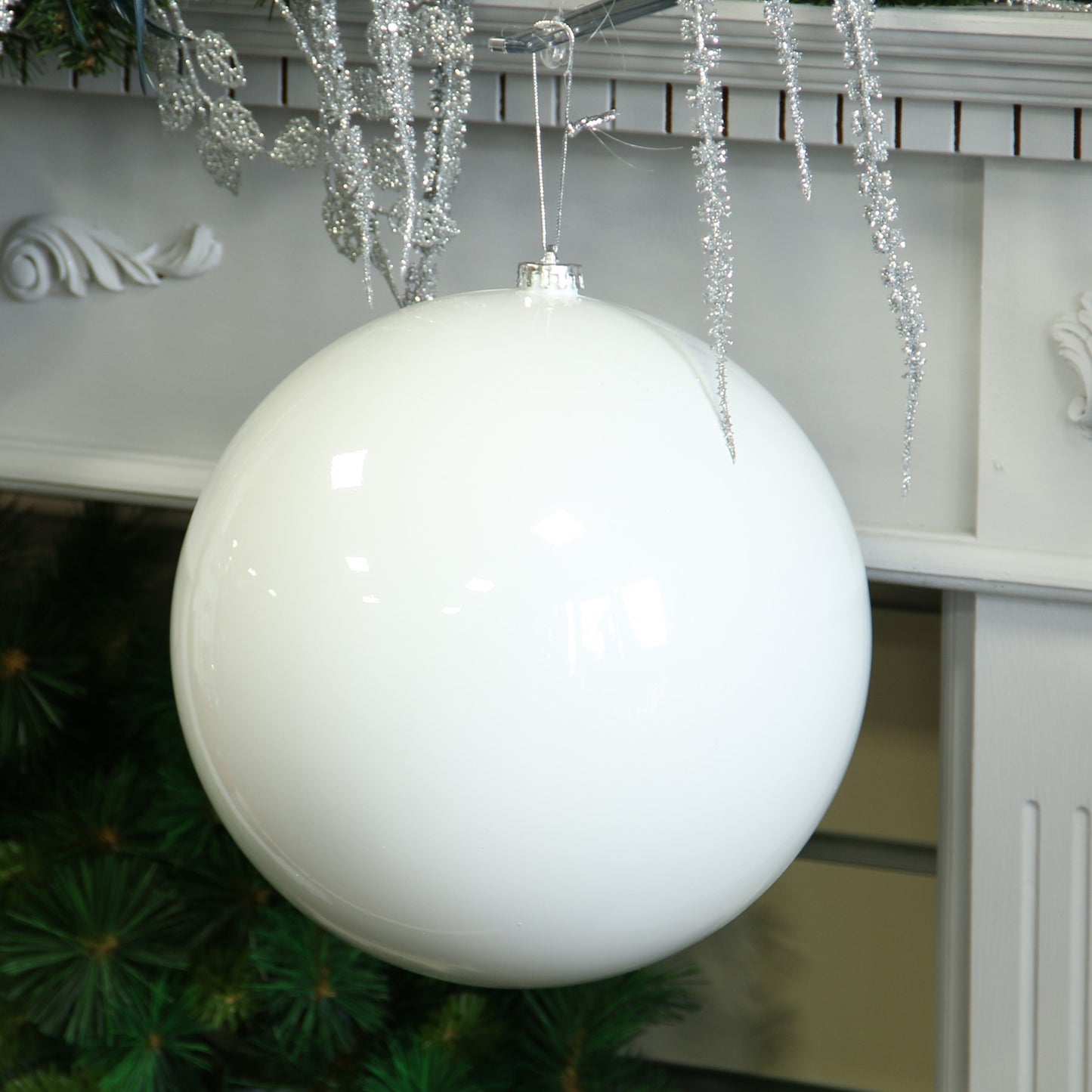 White Shiny Shatterproof Bauble (x1) (25cm)