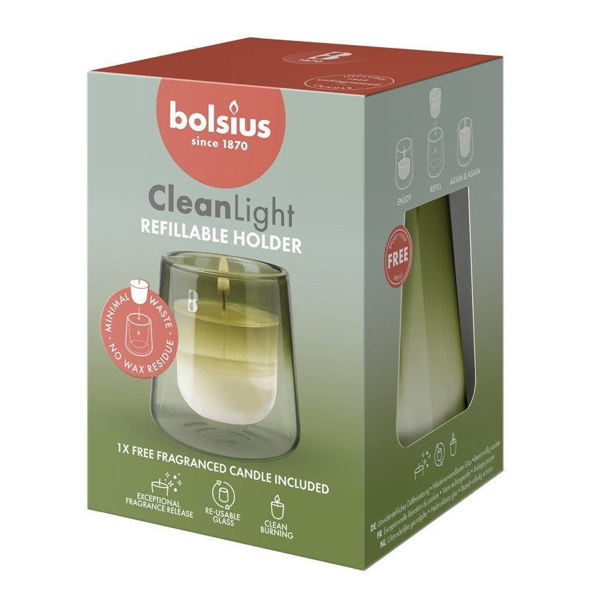 Green Glass Bolsius Clean Light Starter Kit - Gardenia   Fig