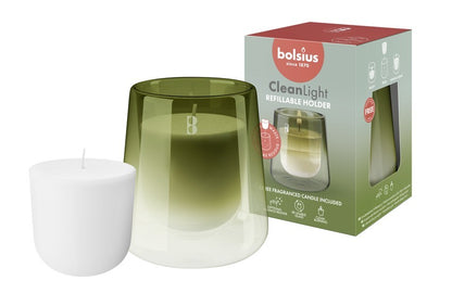 Green Glass Bolsius Clean Light Starter Kit - Gardenia   Fig