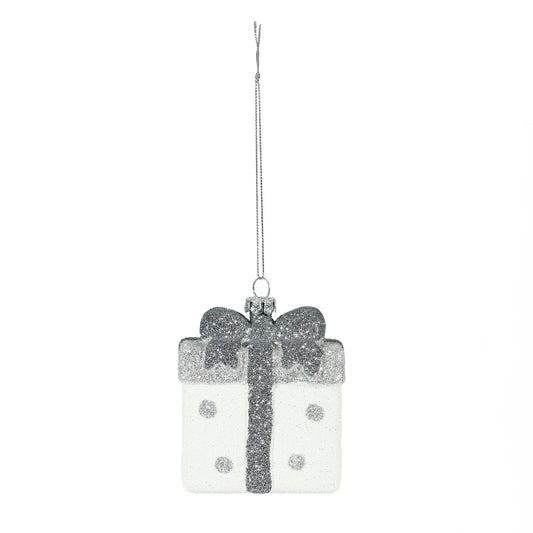 White and Silver Gift Hanging Decoration (7.5cm)