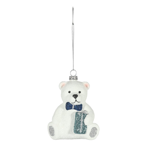 White and Blue Sitting Bear Hanging Decoration (11cm)