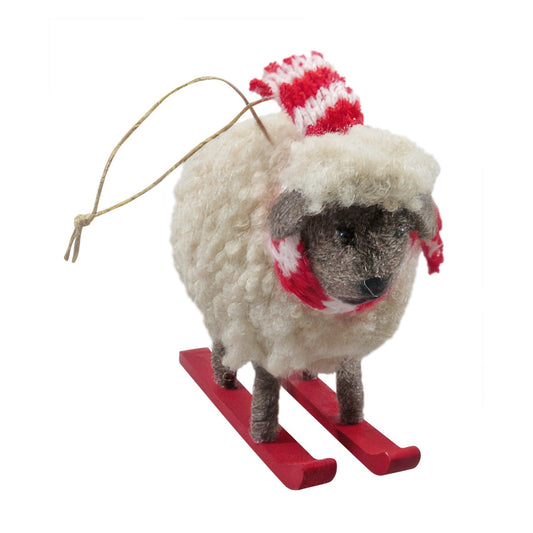 Felt Sheep on Skis Hanging Decoration (9cm)