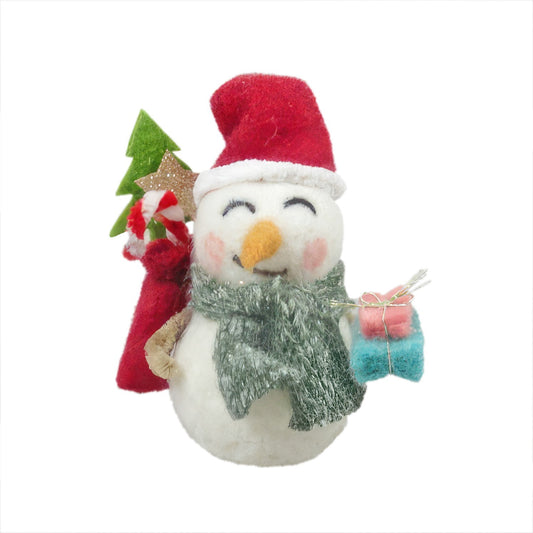 Felt Snowman with Sack &amp; Gifts Hanging Decoration (11cm)