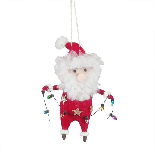 Felt Santa with Fairy Lights Hanging Decoration (13cm)