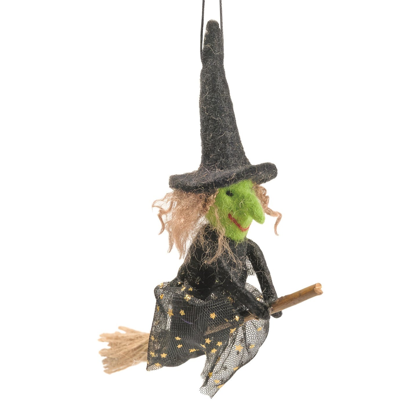 Felt Witch on a Broomstick Hanging Decoration (13cm)