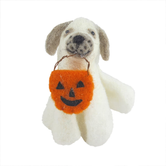 Felt Dog Holding Pumpkin Hanging Decoration (10cm)