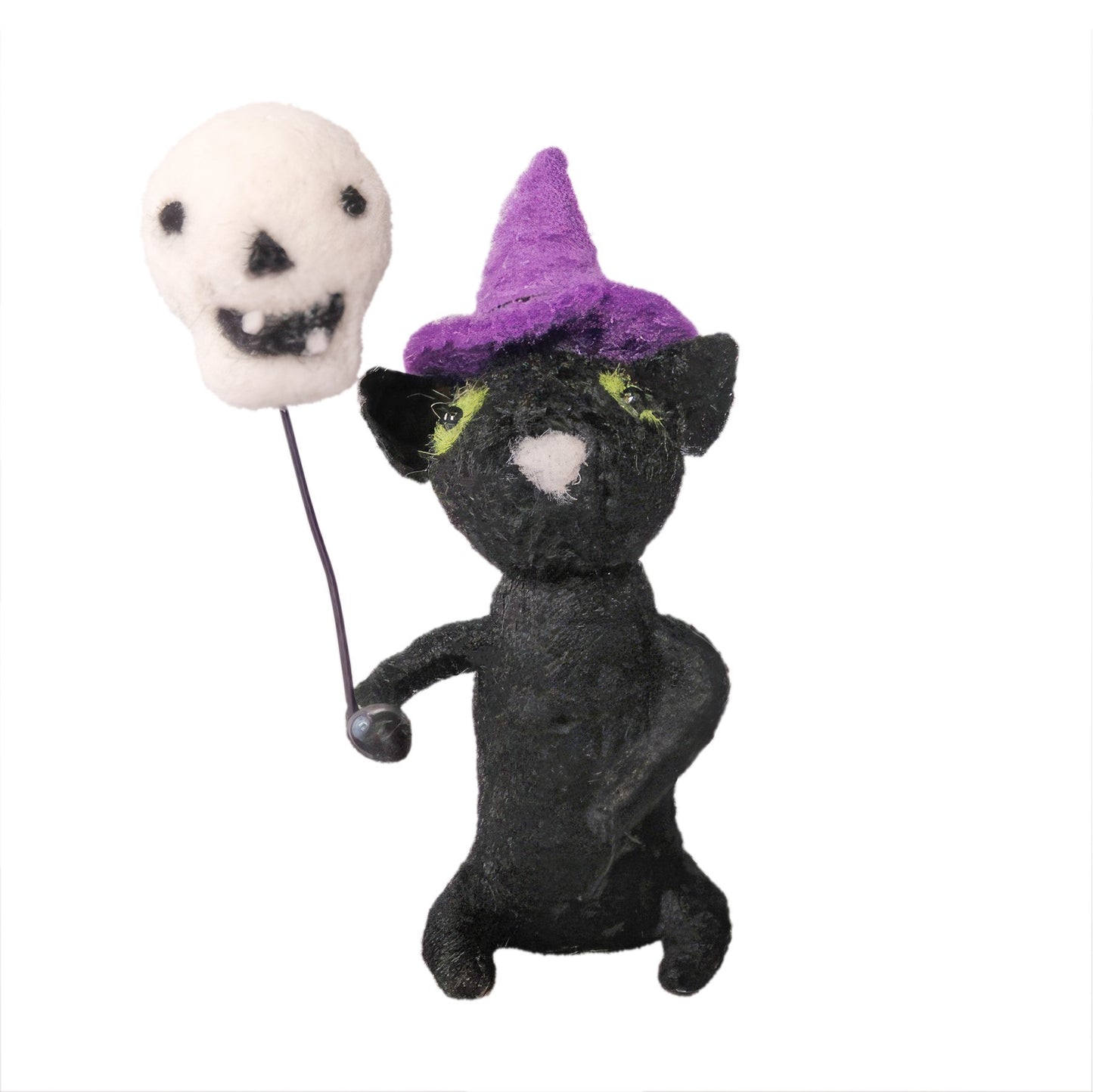 Felt Black Cat with Skull Hanging Decoration (12.5cm)