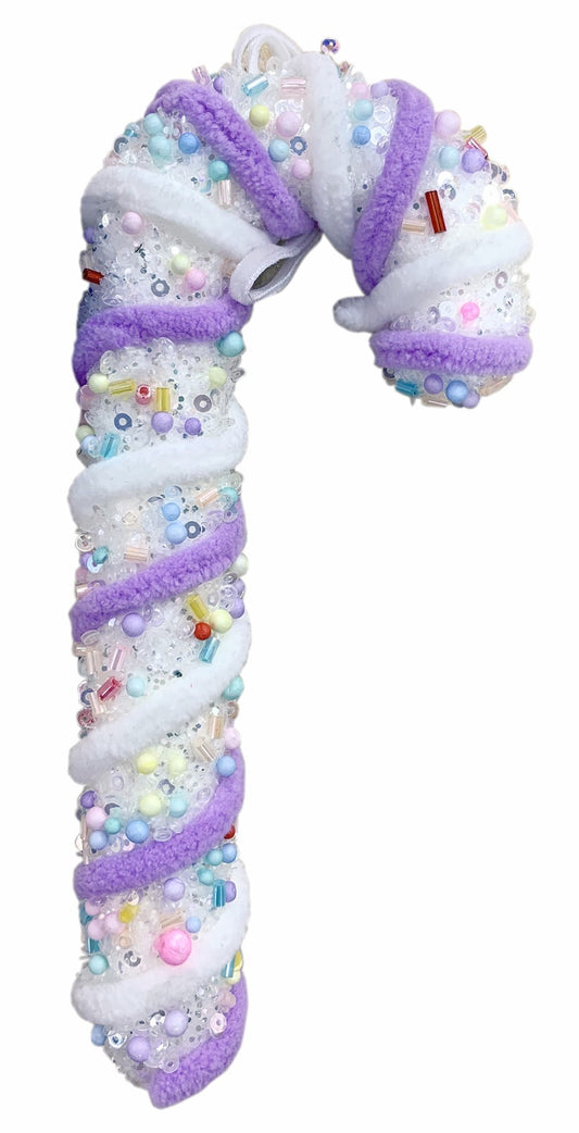 White and Purple Candy Cane Hanging Decoration (17cm)