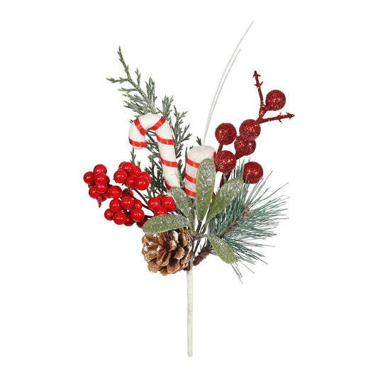 Candy Cane Pick with Berries (22cm)