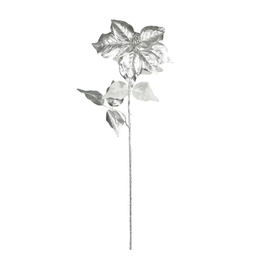 Metallic Silver Poinsettia Stem