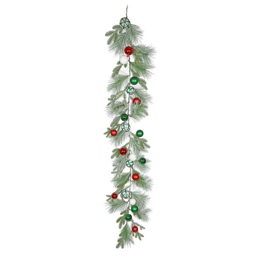 Snowy Mixed Foliage   Bauble Garland (180cm)