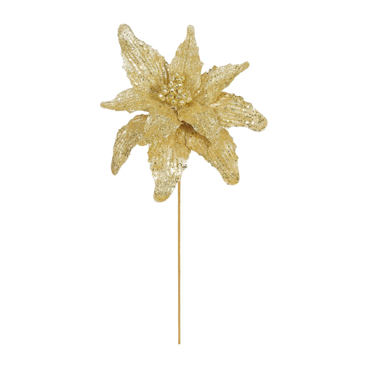 Gold Glitter Poinsettia Stem (67cm)