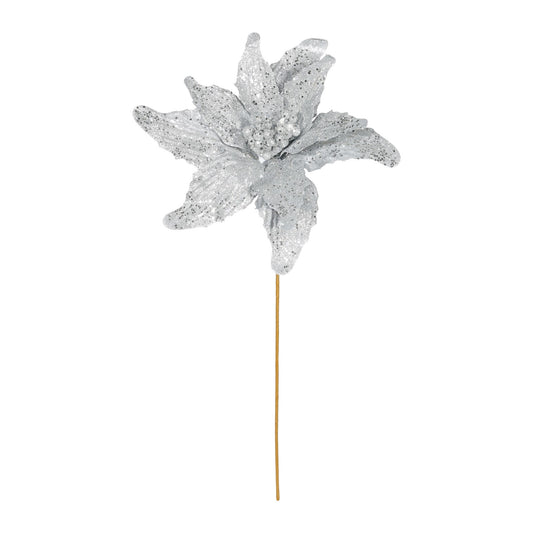 Silver Glitter Poinsettia Stem (67cm)