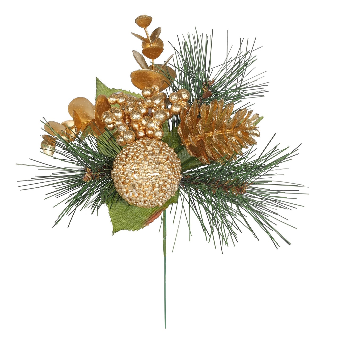 Gold Pinecone  Bauble and Berry Pick (22cm)